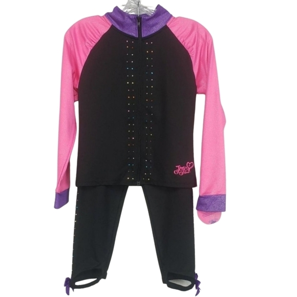 Jojo Siwa Collection Girls Gym Jogging Outfit Size 12 14 Jacket Cropped Leggings